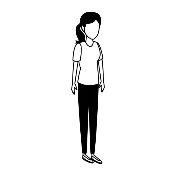 Mujer joven avatar en blanco y negro — Vector de stock