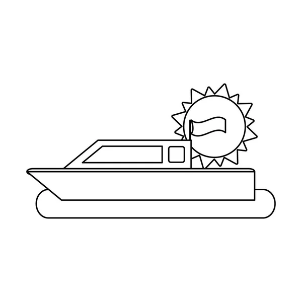 Barco de pesca en el mar en blanco y negro — Vector de stock