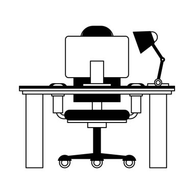 Ofis siyah beyaz bilgisayar ile