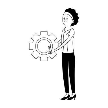 Kadın siyah beyaz dişli simgesiyle