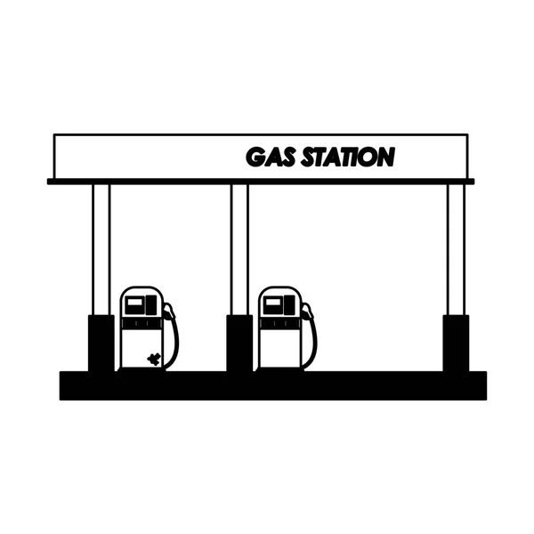 Čerpací stanice pohonných hmot v černé a bílé — Stockový vektor