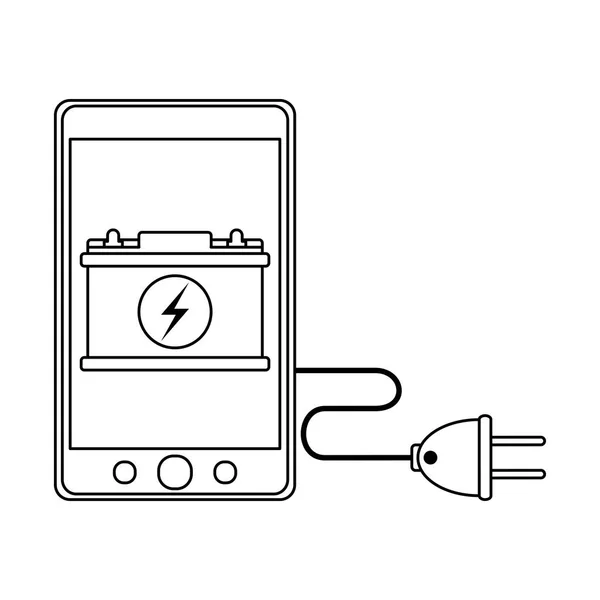 Заряд аккумулятора смартфона и провод в черно-белом цвете — стоковый вектор