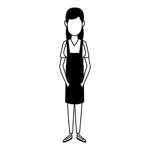 Garçom jovem mulher em preto e branco — Vetor de Stock