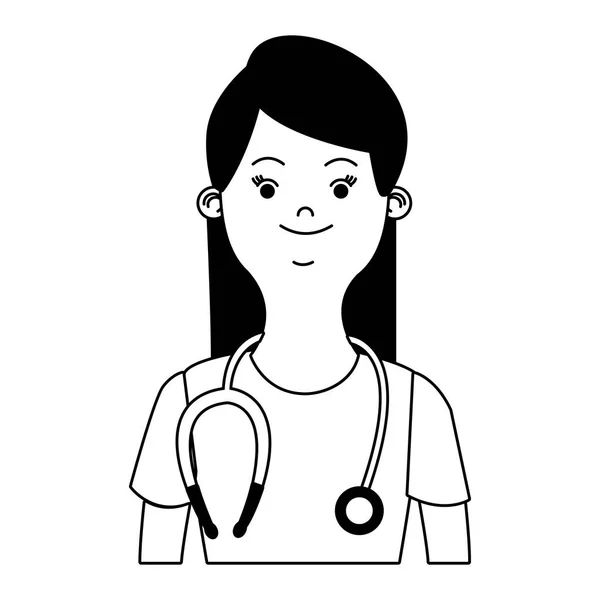 Donna medico cartone animato in bianco e nero — Vettoriale Stock