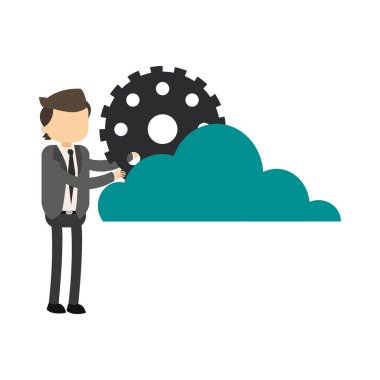 Bulut ve dişli ile işadamı