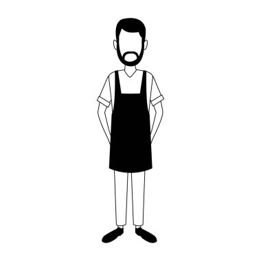 Barista adam karikatür siyah beyaz