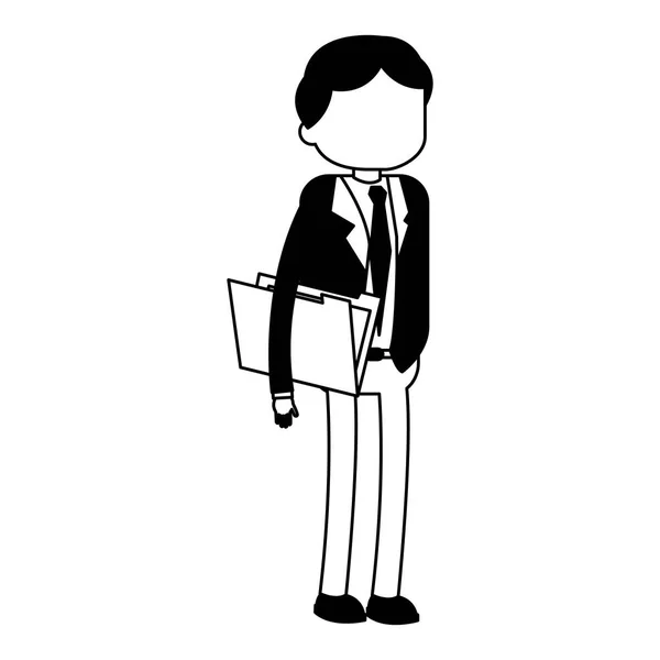 Homme d'affaires avec dossier en noir et blanc — Image vectorielle