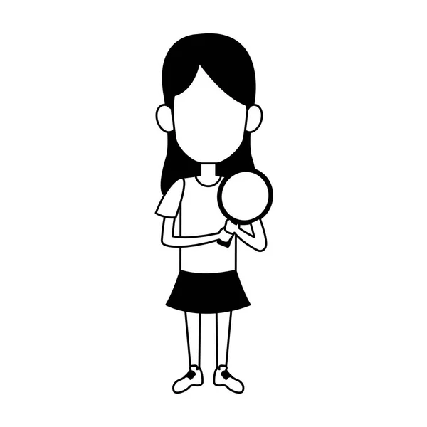 Chica con raqueta de ping pong en blanco y negro — Vector de stock