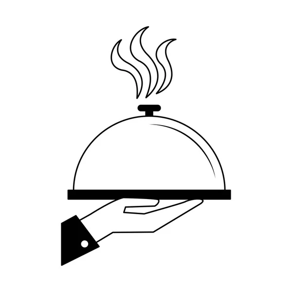 Купол посуды на руке официанта в черно-белом — стоковый вектор