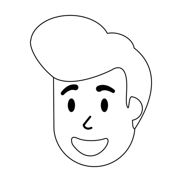 Homme sourire visage dessin animé noir et blanc — Image vectorielle