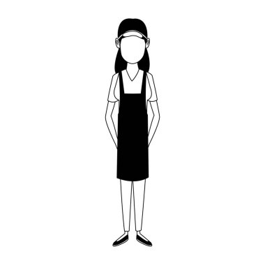 Kadın garson profil siyah beyaz