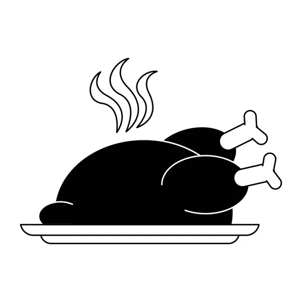 Siyah beyaz yemek tavuk — Stok Vektör