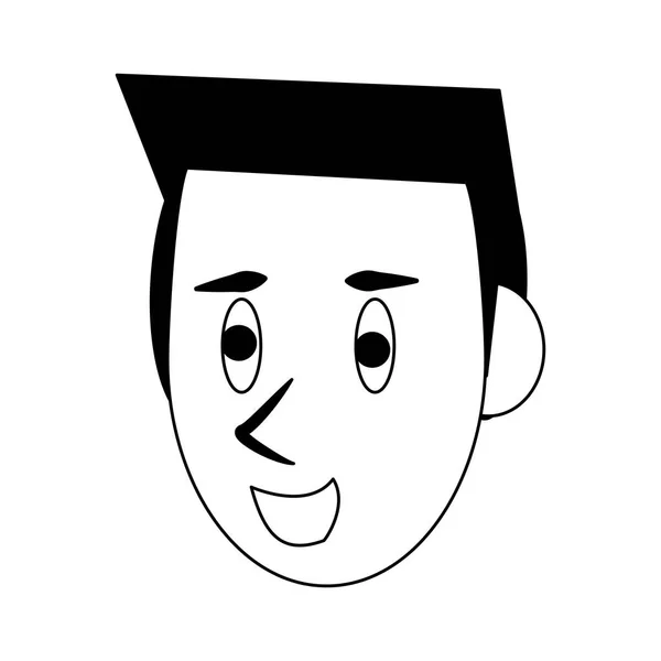 Homme dessin animé visage en noir et blanc — Image vectorielle