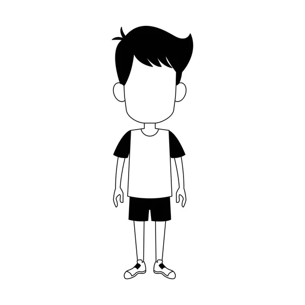 Chico caricatura sin rostro en blanco y negro — Vector de stock