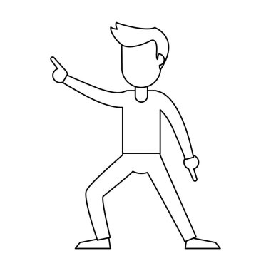 Dans ve çizgi film siyah ve beyaz gülümseyen adam