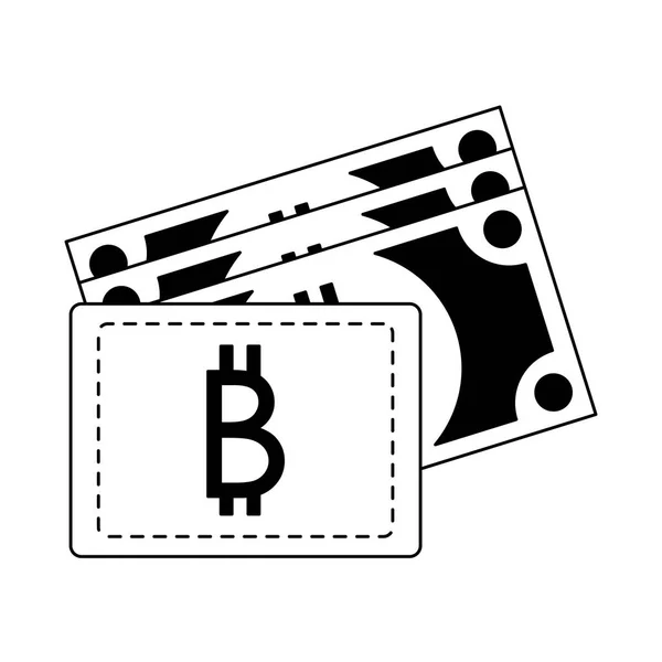 Bitcoin wallet symbol in black and white — Stock Vector