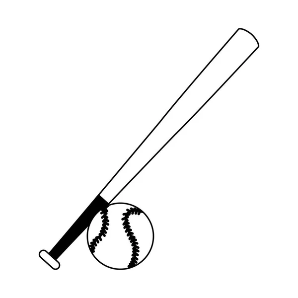 Baseball batte et balle en noir et blanc — Image vectorielle