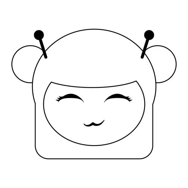Menina japonesa rosto cartoon preto e branco — Vetor de Stock