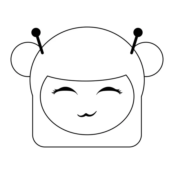 Japonesa chica cara de dibujos animados en blanco y negro — Vector de stock