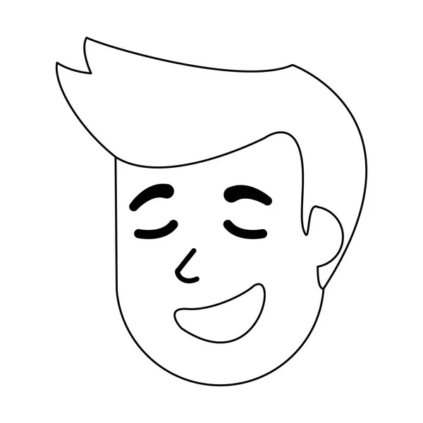 Homem sorridente rosto cartoon preto e branco — Vetor de Stock