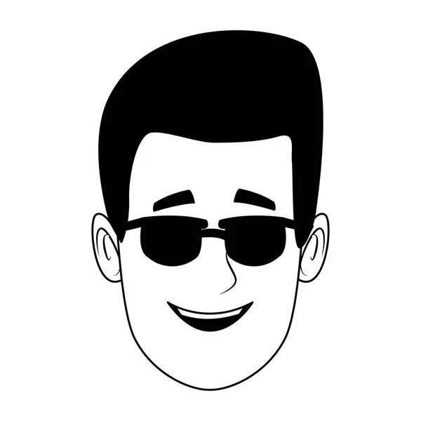 Young man face with sunglasses in black and white — Stock Vector