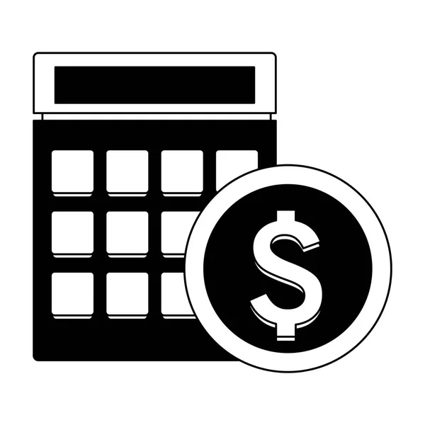 Calculadora e moeda em preto e branco — Vetor de Stock