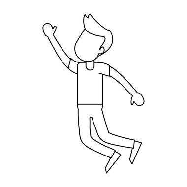 Dans ve çizgi film siyah ve beyaz gülümseyen adam