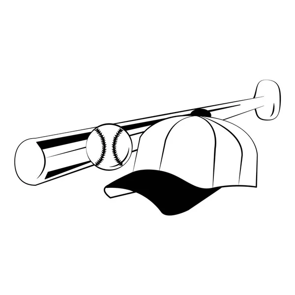 Équipement de sport de baseball en noir et blanc — Image vectorielle