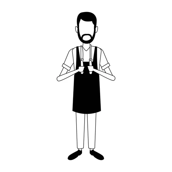 Cocinero con utensilios en blanco y negro — Vector de stock