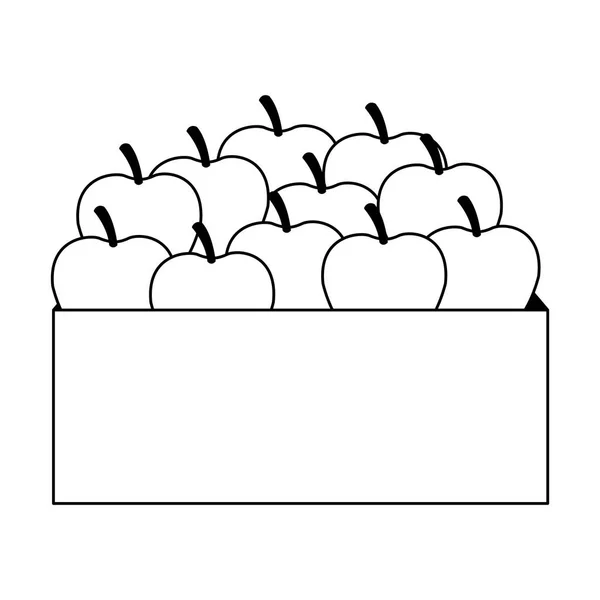 Caja interior de manzanas en blanco y negro — Vector de stock