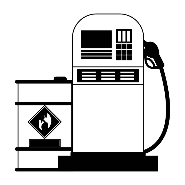 Olie-vat en gas station in zwart-wit — Stockvector