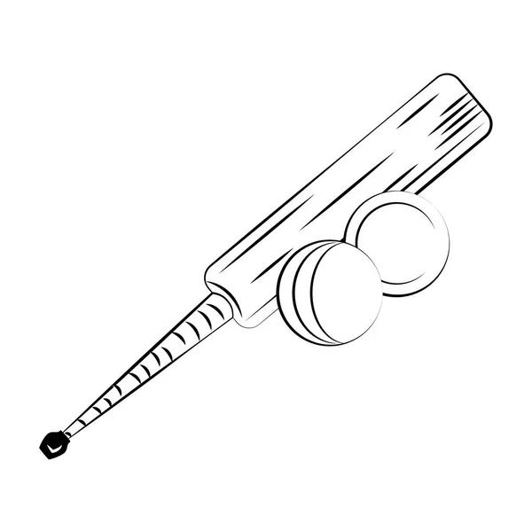 Cricket bat and balls in black and white — Stock Vector