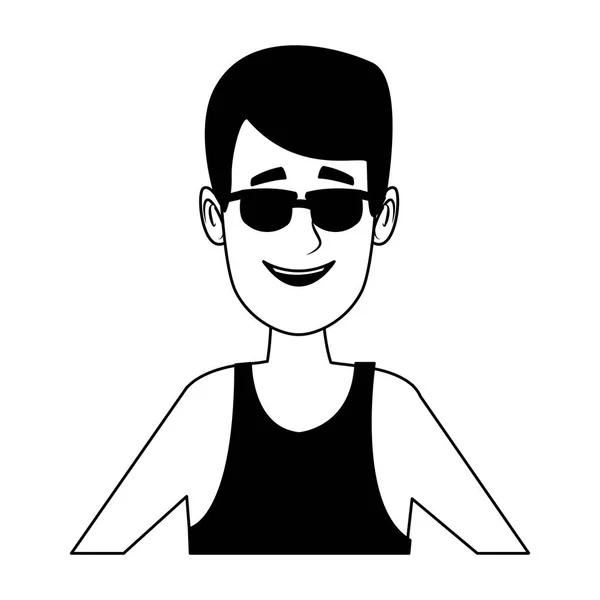 Young man face with sunglasses in black and white — Stock Vector