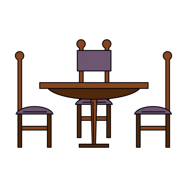 Ebédlő fából készült asztal és székek — Stock Vector