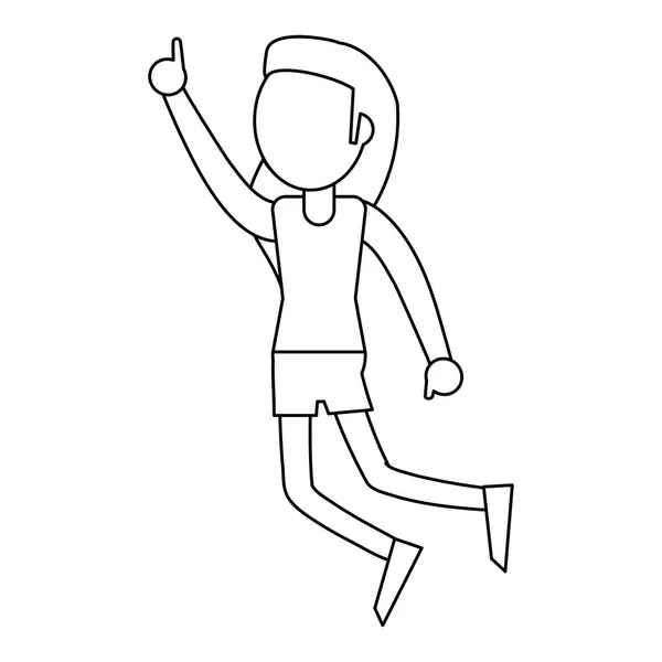 Mujer bailando y caricatura sonriente blanco y negro — Vector de stock