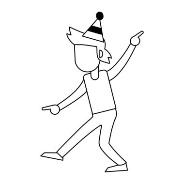 doğum günü şapkası çizgi film siyah ve beyaz adamla