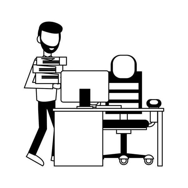 Επιχειρηματίας στο γραφείο σε μαύρο και άσπρο — Διανυσματικό Αρχείο