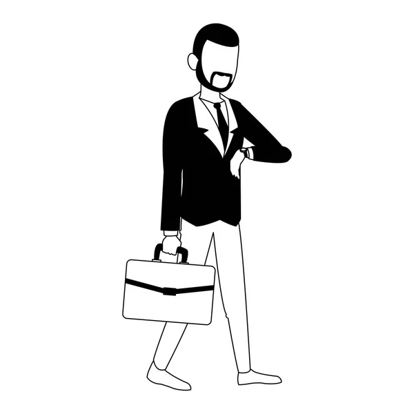Dibujos animados de hombre de negocios avatar en blanco y negro — Vector de stock
