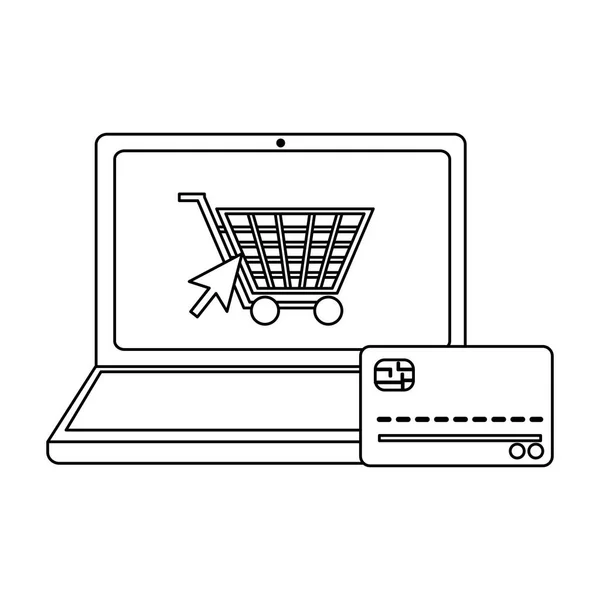 Compras online e pagamento em preto e branco —  Vetores de Stock