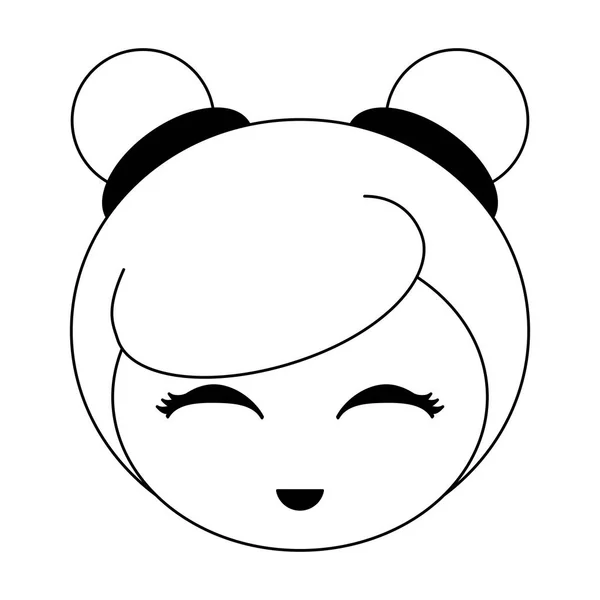 Japonesa chica cara de dibujos animados en blanco y negro — Vector de stock