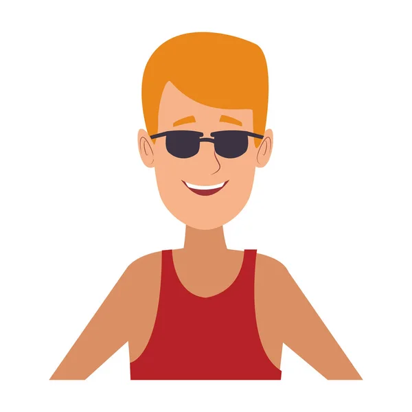 Young man face with sunglasses — Stock Vector
