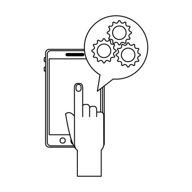 Gears'ı ile Smartphone ekran siyah beyaz gösteren bir el