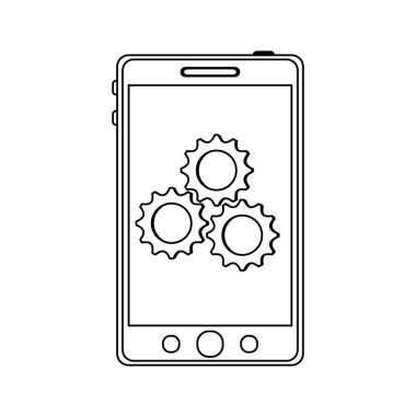 Siyah beyaz ekranda gears ile Smartphone