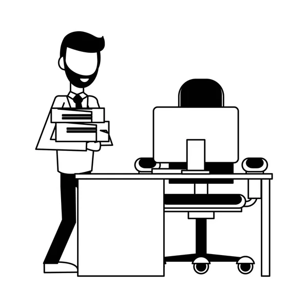 Empresario en oficina en blanco y negro — Vector de stock