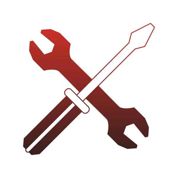Викрутка і ключ будівельні інструменти червоні лінії — стоковий вектор
