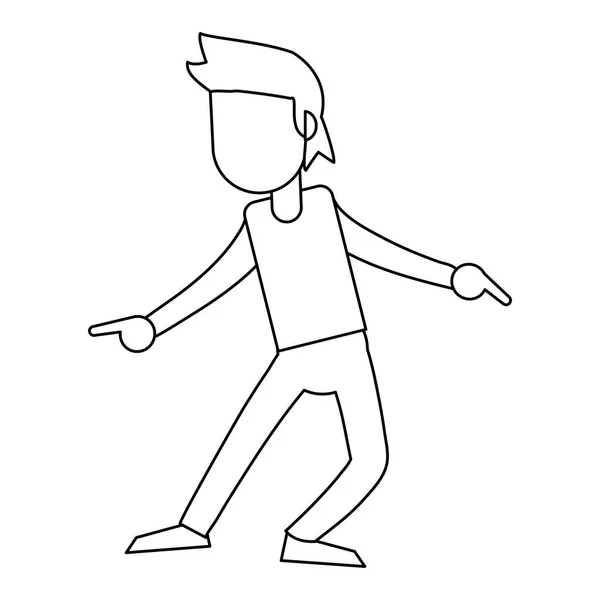 Uomo che balla e sorride cartone animato in bianco e nero — Vettoriale Stock