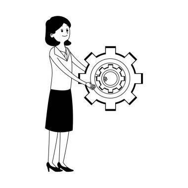 Kadın siyah beyaz dişli simgesiyle