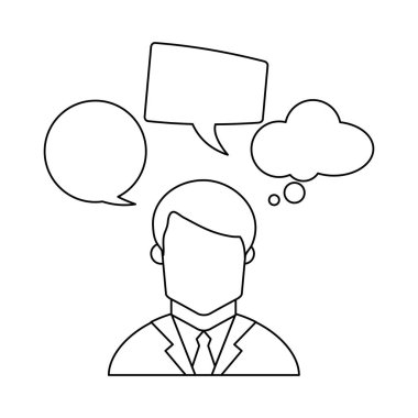 İşadamı ile konuşma balonları siyah beyaz
