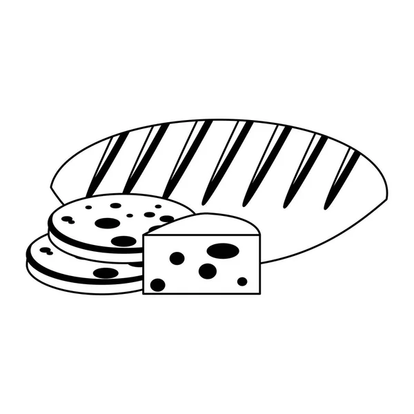 Pain et fromage en noir et blanc — Image vectorielle