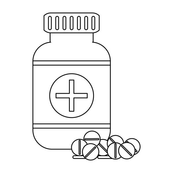 Medicine bottle isolated in black and white — Stock Vector